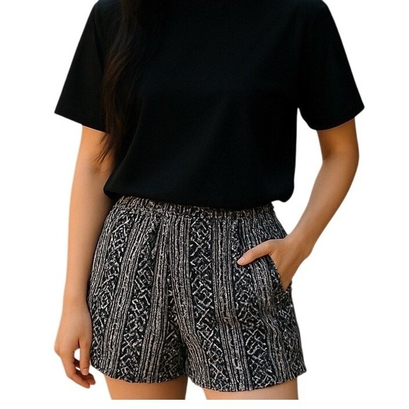 WAI Pants - WAI-boho unisex S Blue Tribal Pattern Shorts Elastic Waist Casual with pockets